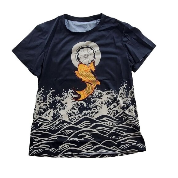 Shein XXL Koi Black Tee Shirt Orange Fish - Picture 1 of 5